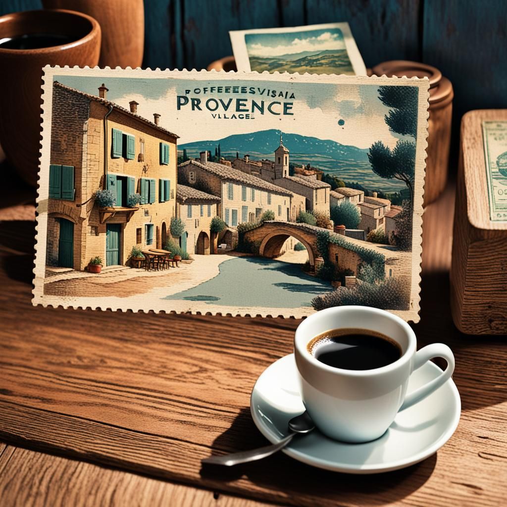 Vintage Postcard Village Scene in Distinct Faded Colors