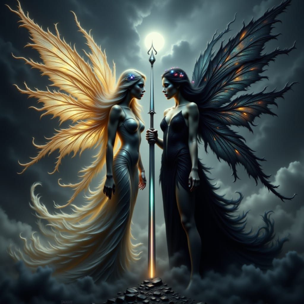 Enchanted Fairy Confrontation in Ethereal Darkness