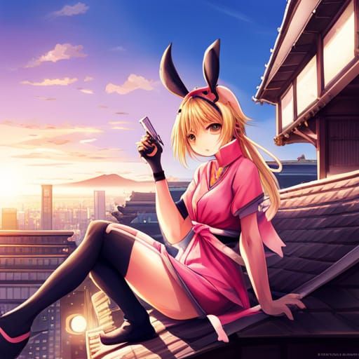 Download Cool Anime Girl Profile Sitting On Roof Wallpaper | Wallpapers.com