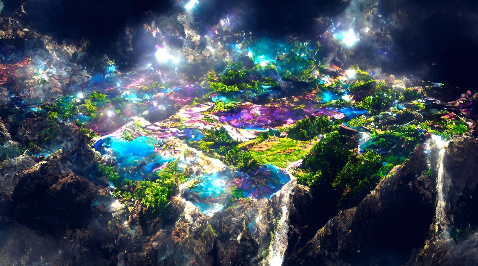 Dream colored blooming crystal landscape 8k resolution conce...