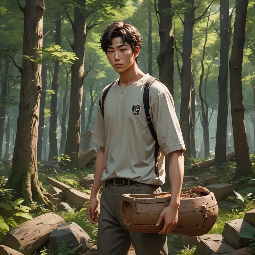 masterpiece, distinct, highres, one huge brown korean cerami...