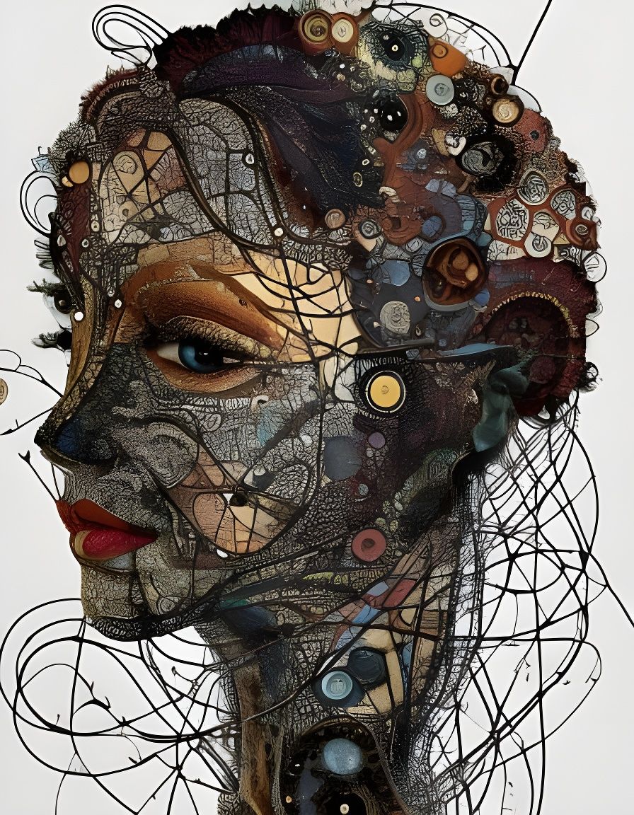 Intricate Maximalist Portrait of Woman in Mixed Media Style