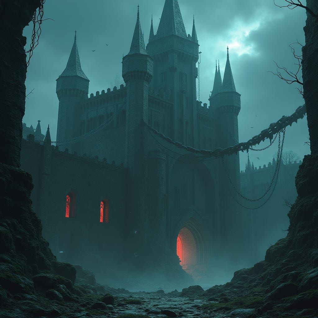 Epic Fantasy Fortress in Ruins, Ancient Power Structure unde...