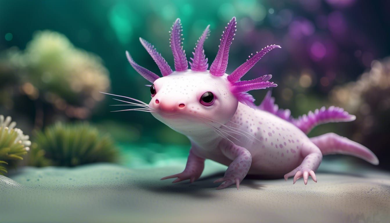 Photograph Portrait of an Adorable magical Axolotl, Clear Wa...