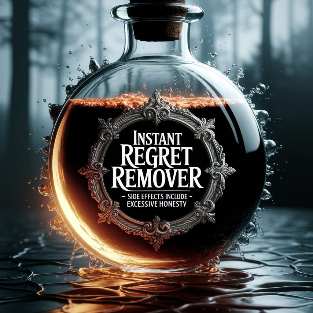 "Instant Regret Remover - Side effects include excessive honesty"  by @Unforgotten Utopia
