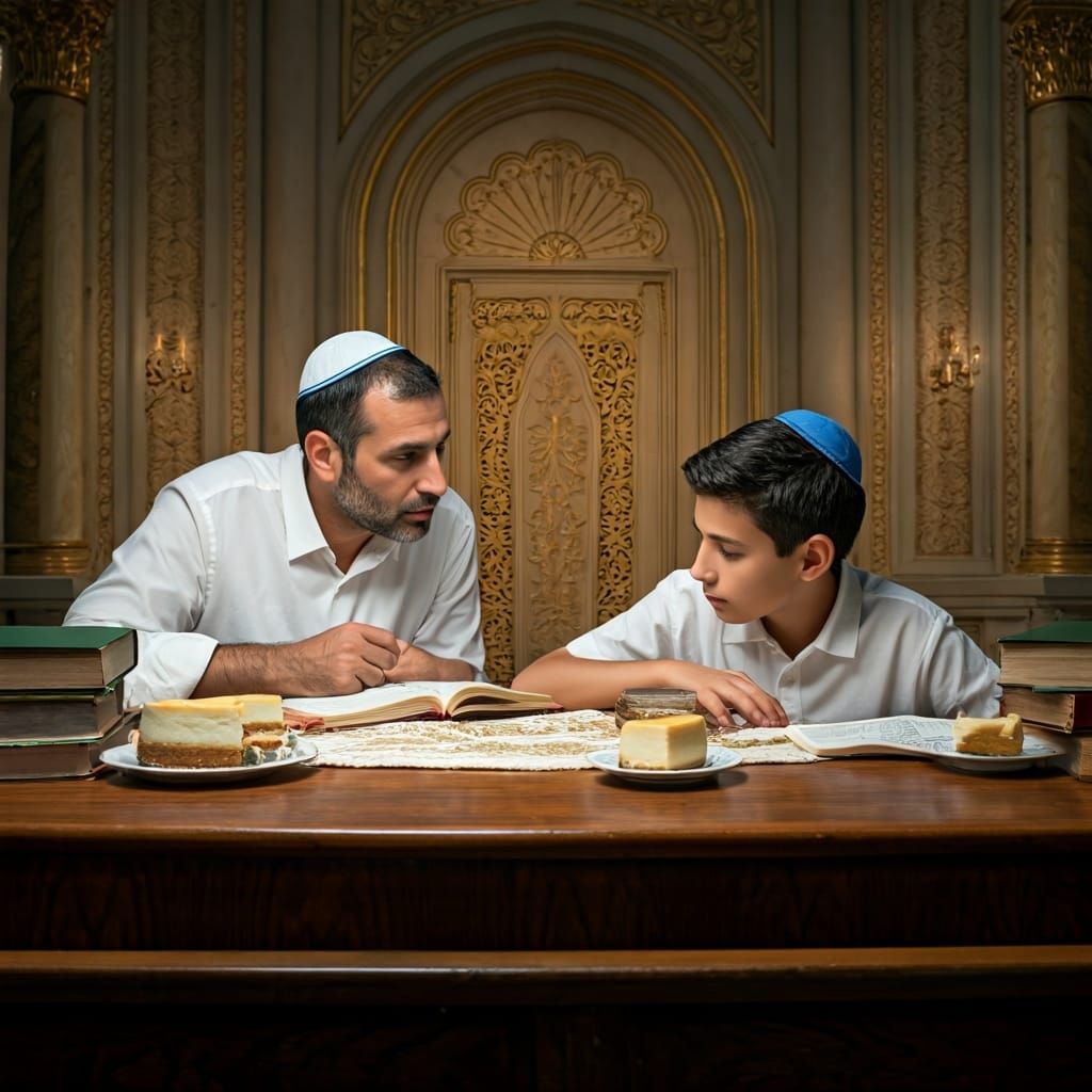 Father and Son Studying Torah on Shavuot