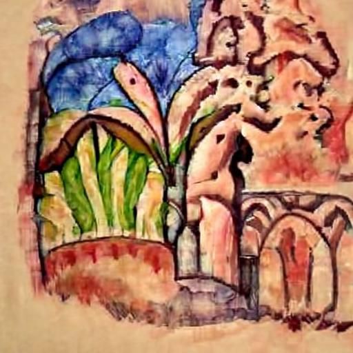 The garden of eden romanesque watercolor