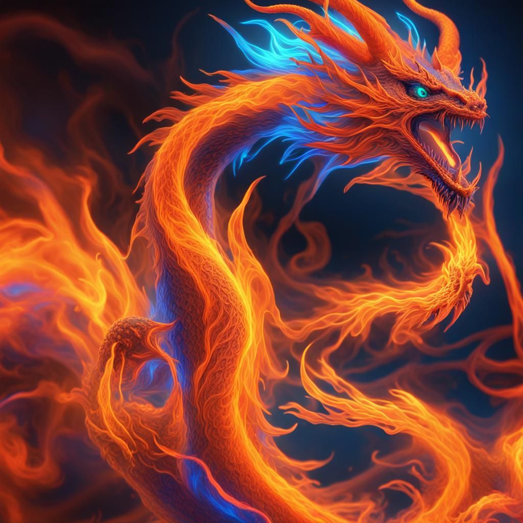 A (((fire))) with radiant flames swirling and dancing in a (vividly neon glow), set against a (black ...  by @Wildstorm Johana
