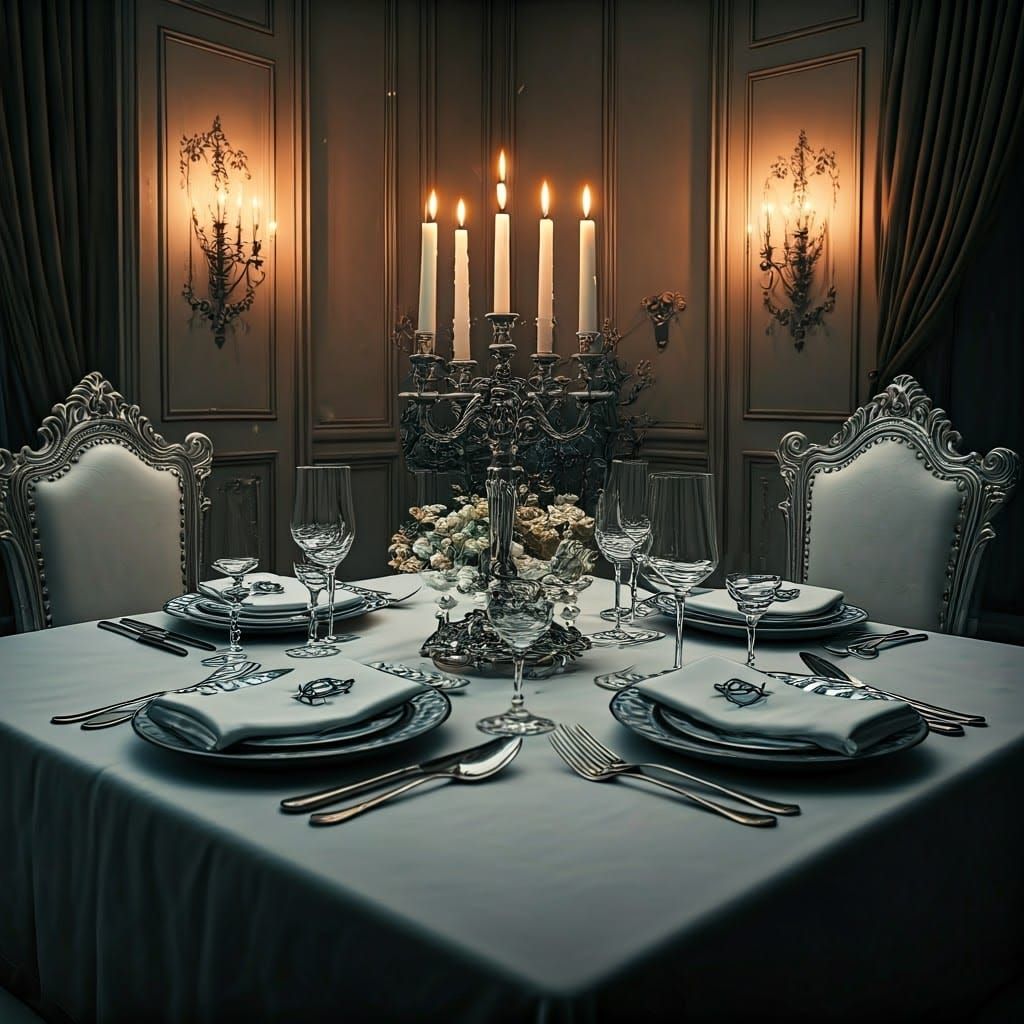 Intricate Shabbat Table in Detailed Matte Painting Style