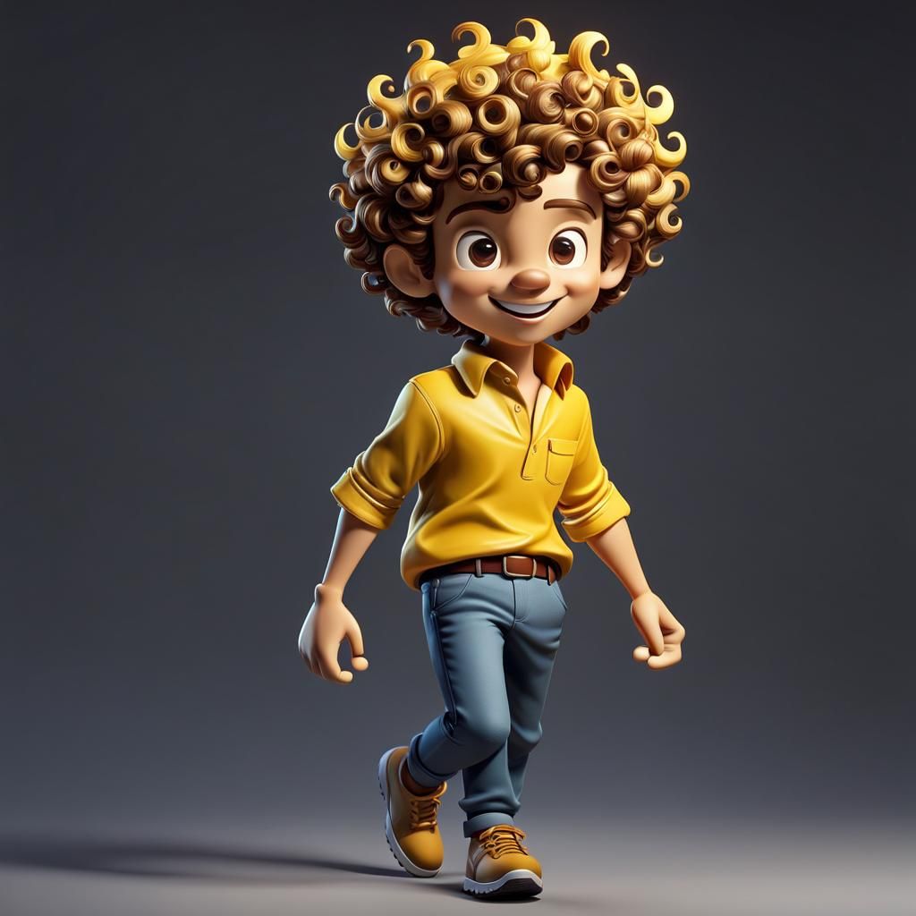 Boy with Curly Hair in Cinema4D Style