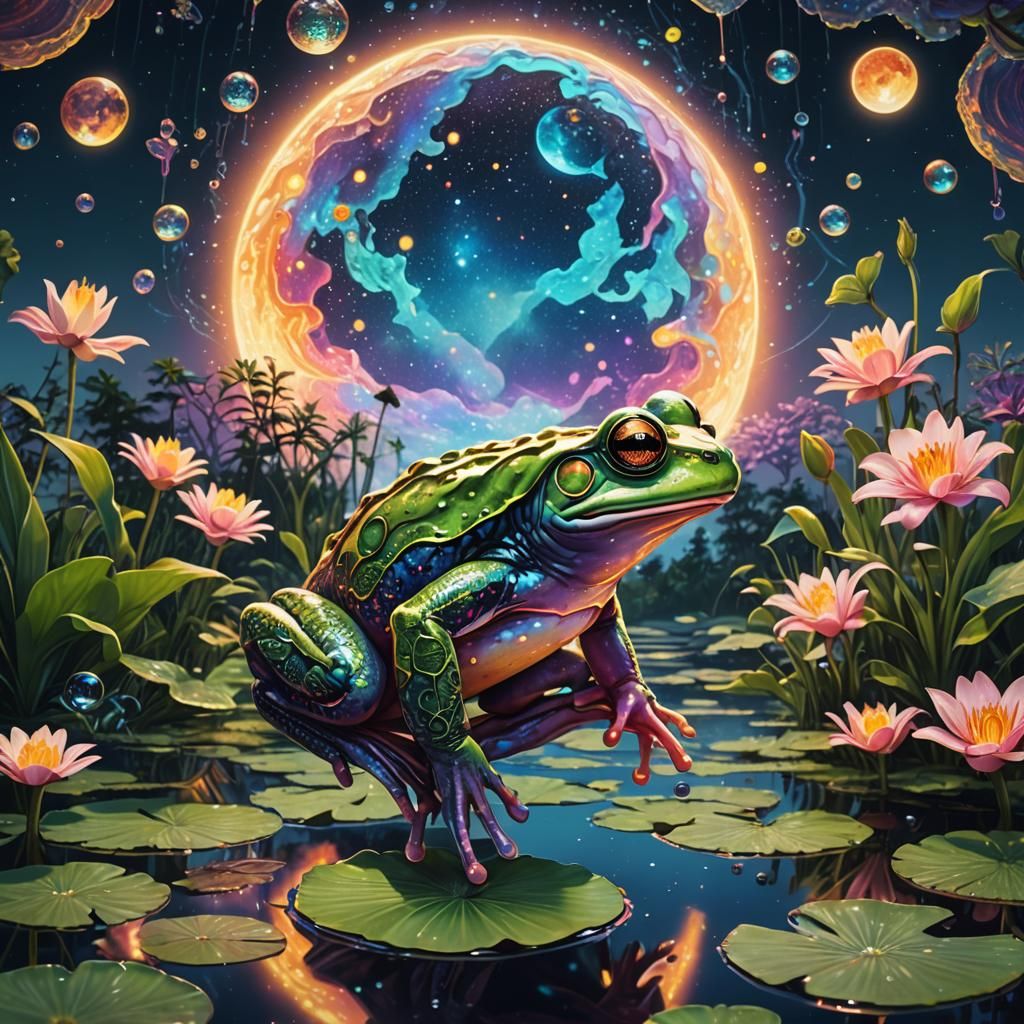 Holographic Frog Leap: Cosmic Visionary Art