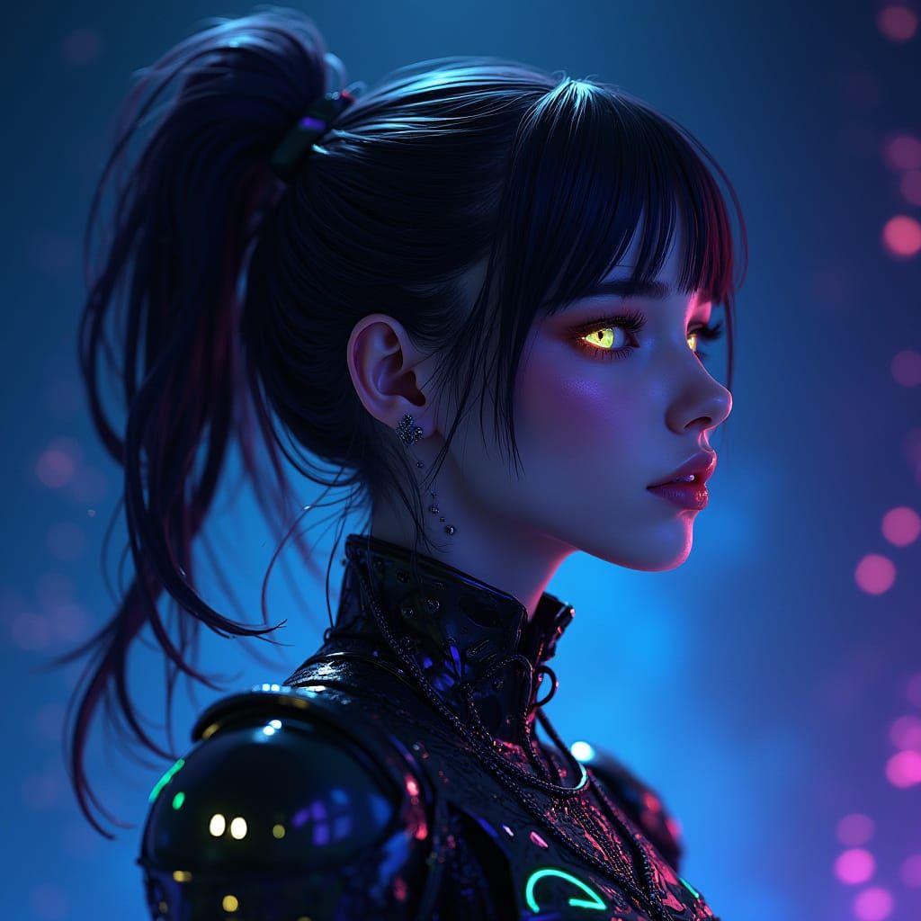 Cyberpunk Goddess Portrait in Neon Armor