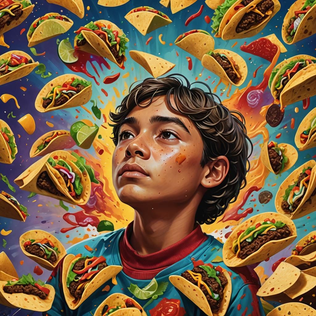 Boy Dreaming of tacos Hyperrealistic, splash art, concept art, mid shot ...