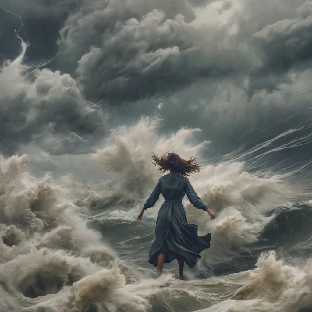 Person Amidst Swirling Winds and Intensifying Storm