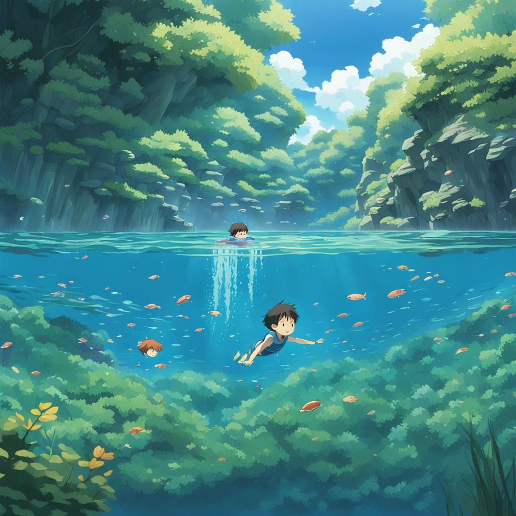 A little boy is swimming