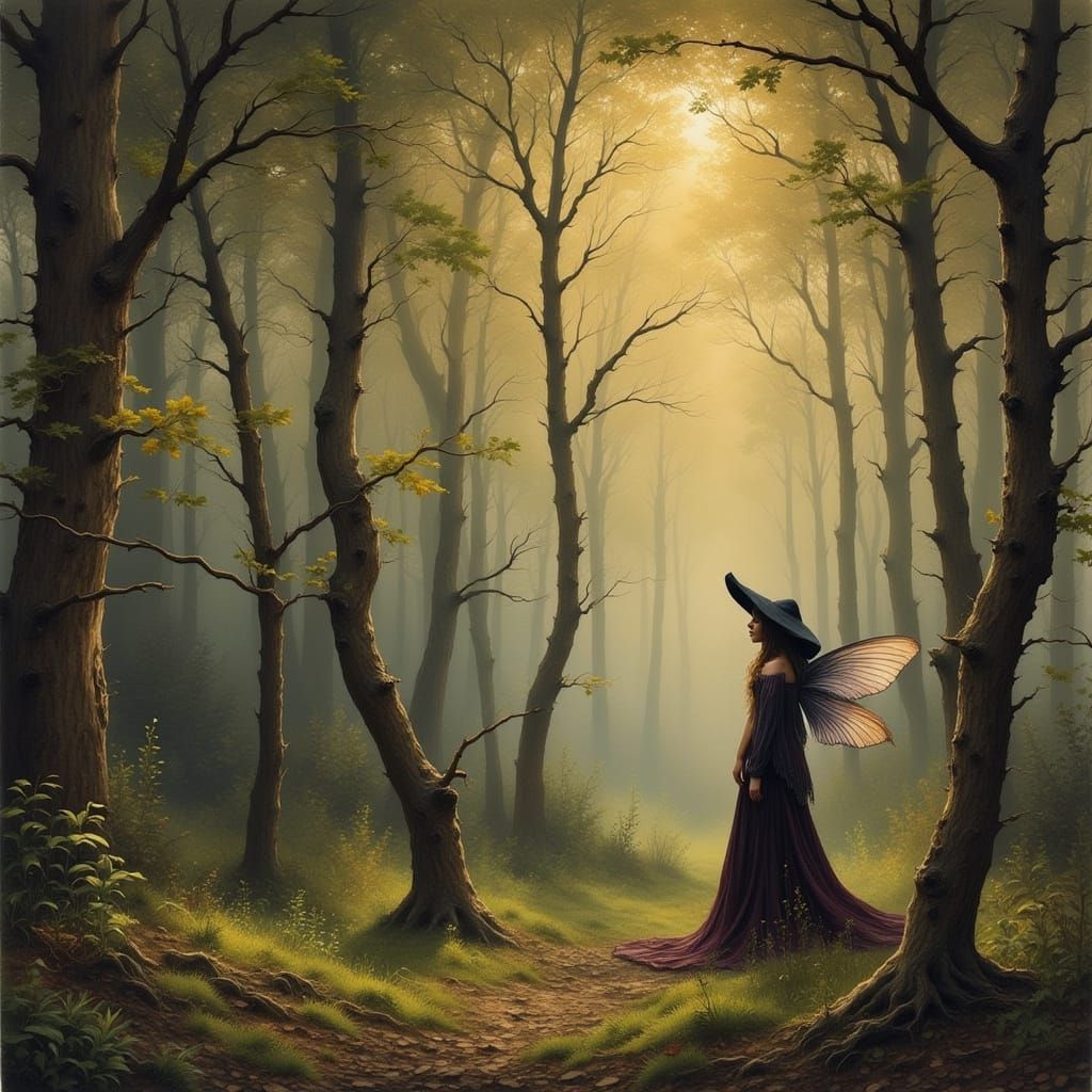 Mysterious Fairy Maiden in a Sunlit Glade