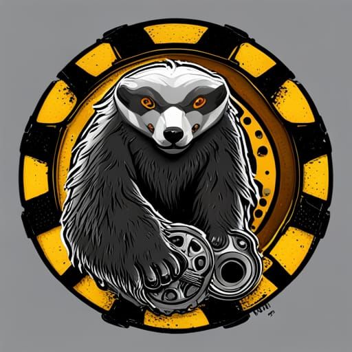 Honey badger with mining gears circular logo. No wording. Ye...