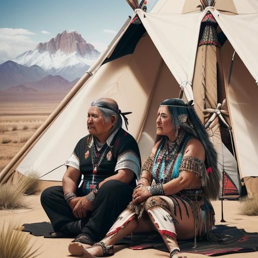 Photo of old male and chubby female native americans sitting...