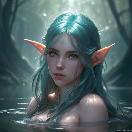 Elven princess takes a dip in the lake.  by @Badger