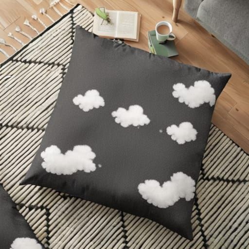An adorable fluffy pillow with star and cloud design