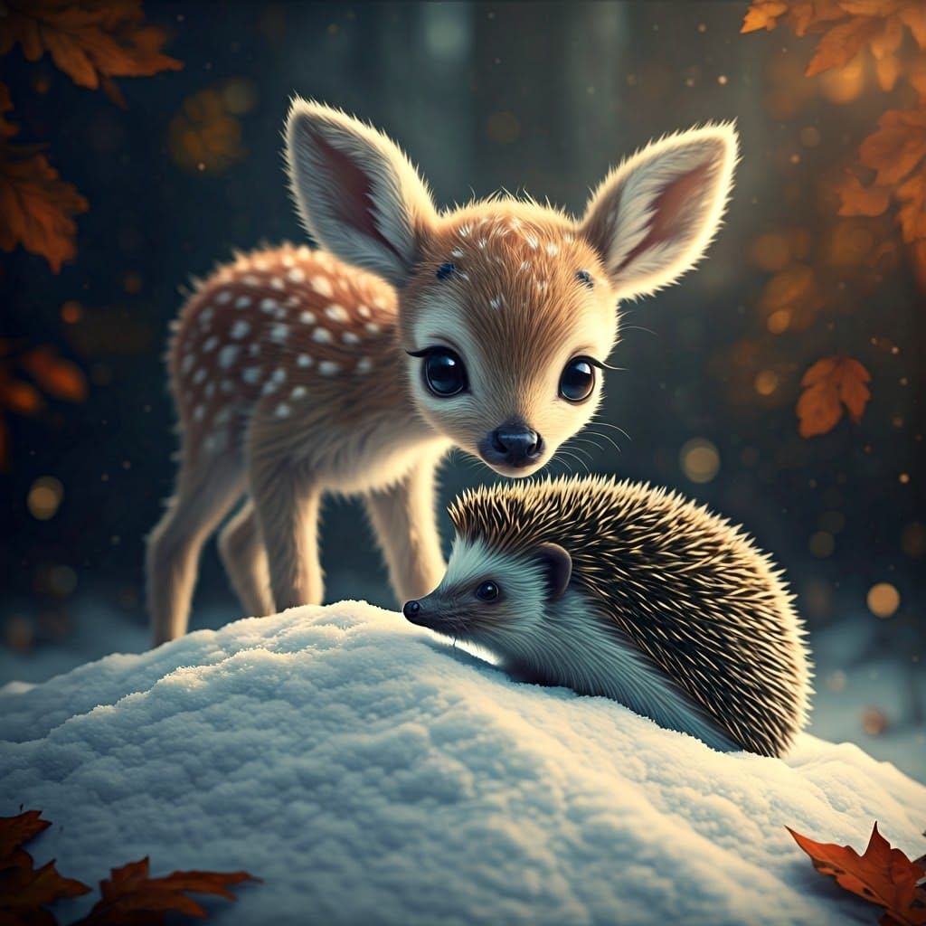 an adorable A hyper-realistic digital artwork of an adorable knitted string white baby deer with big ...  by @Summerchild