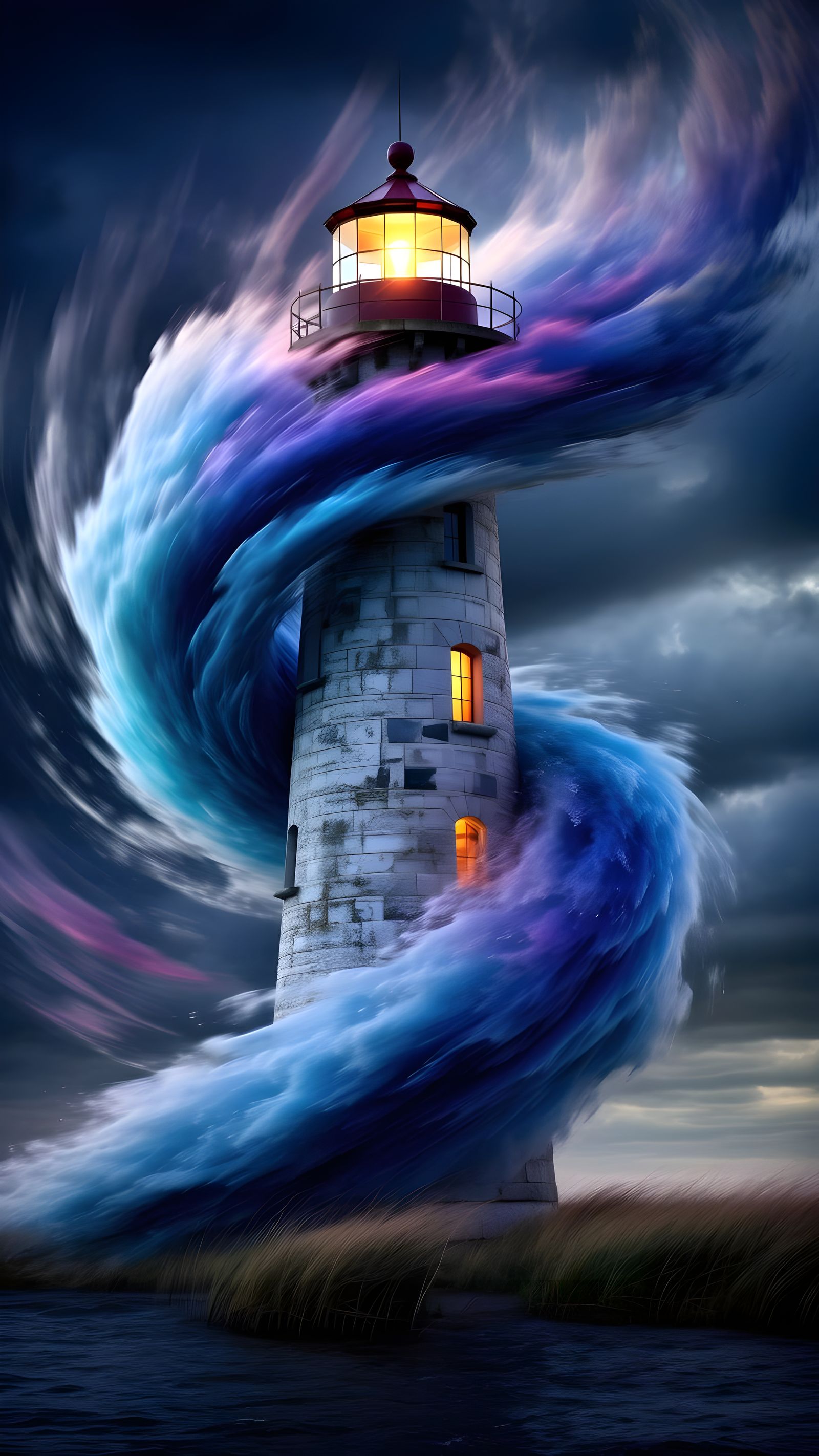 Surreal Portrait of a Lighthouse under a Cyclone