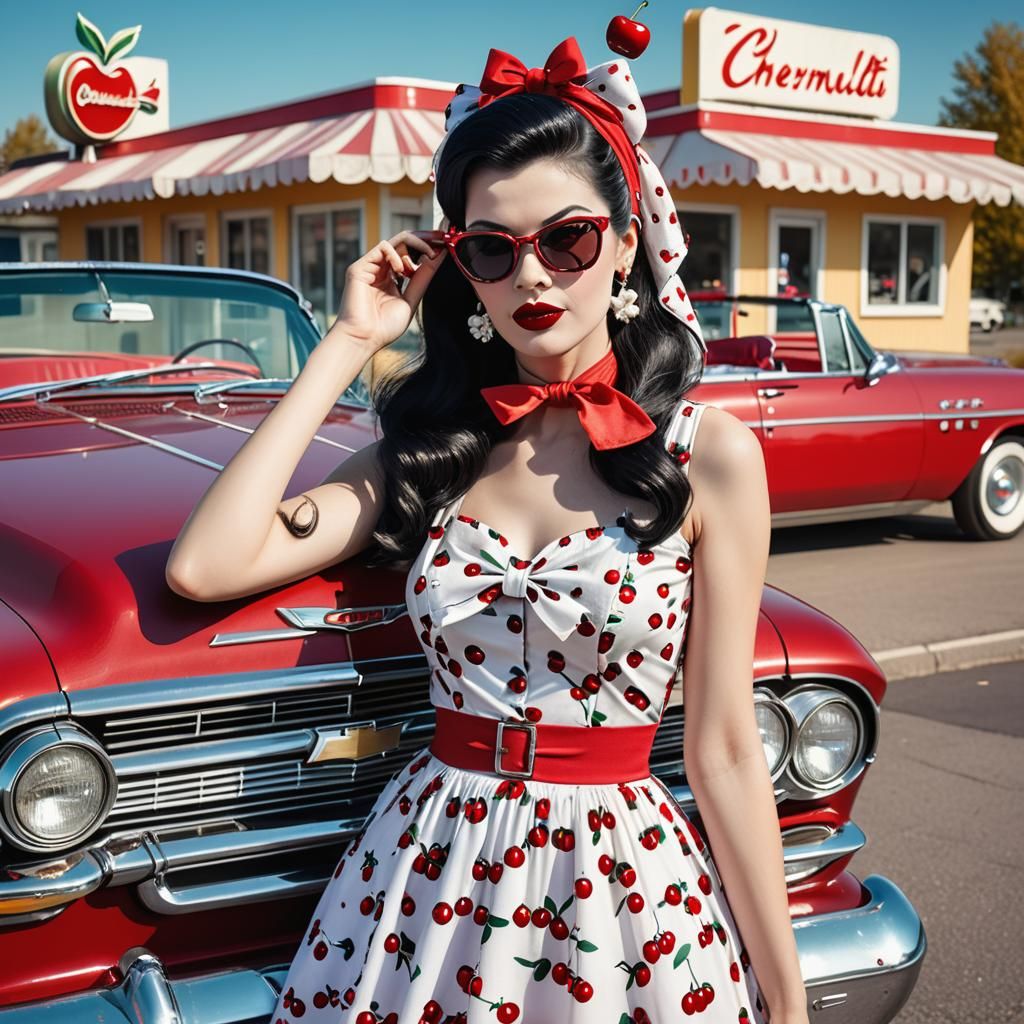 Rockabilly 50s/60s Vintage Style – The typical cherry print on women’s dresses and blouses  by @Thabana