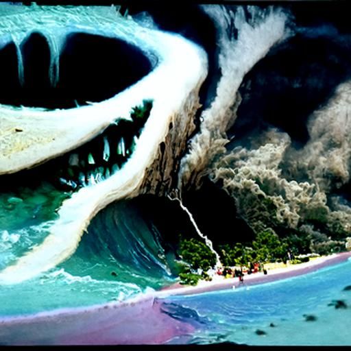 Tropical beach sinking into the demons mouth
