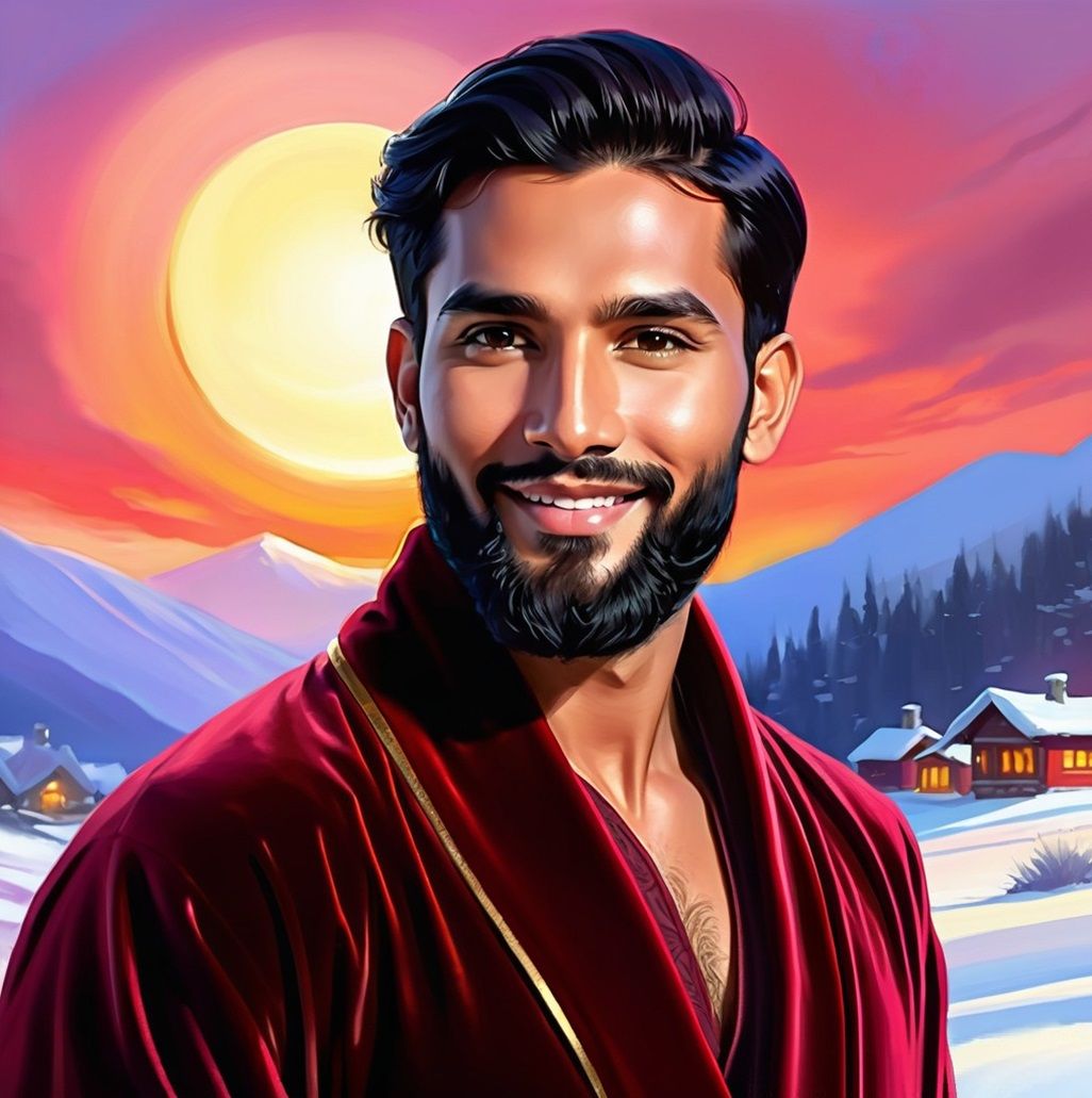 Khamîs  ·   خميس     ·  a cute bearded man wearing a red vel...