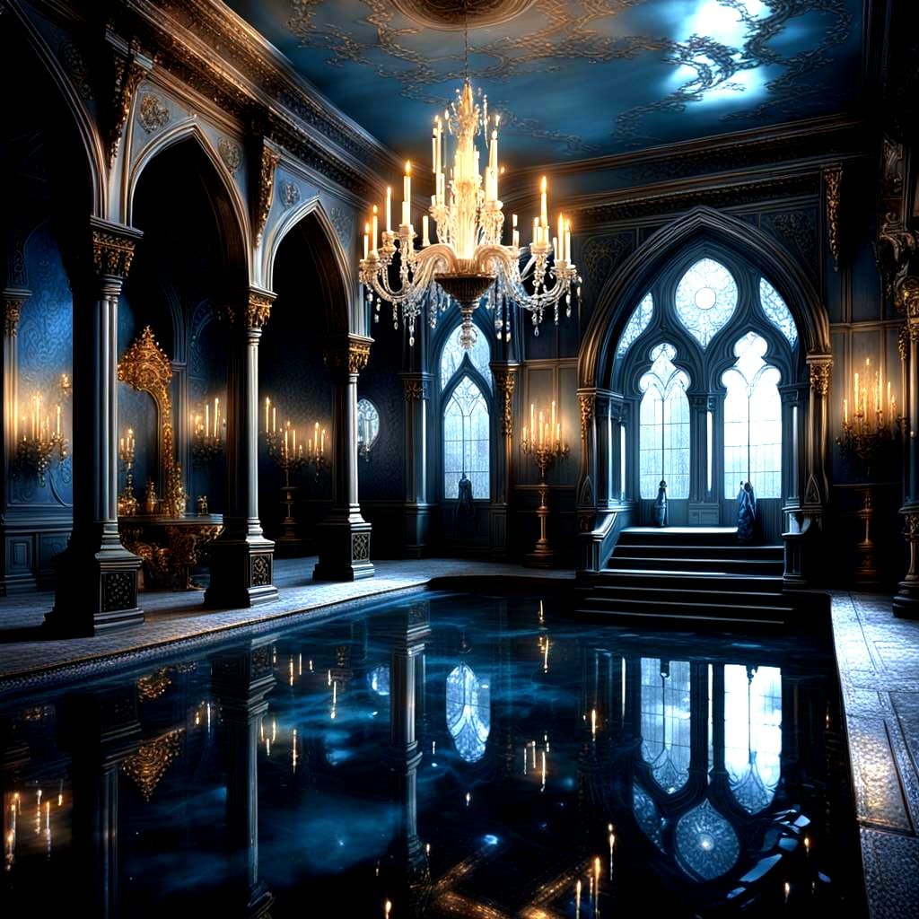 A Deep Blue Victorian Gothic Interior Swimming Pools