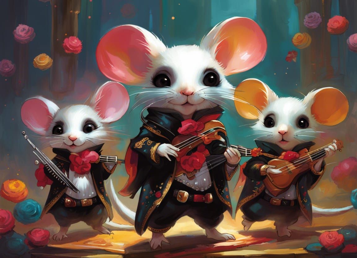 Lots of chibi adorable anthropomorphic furry mice wearing ma...