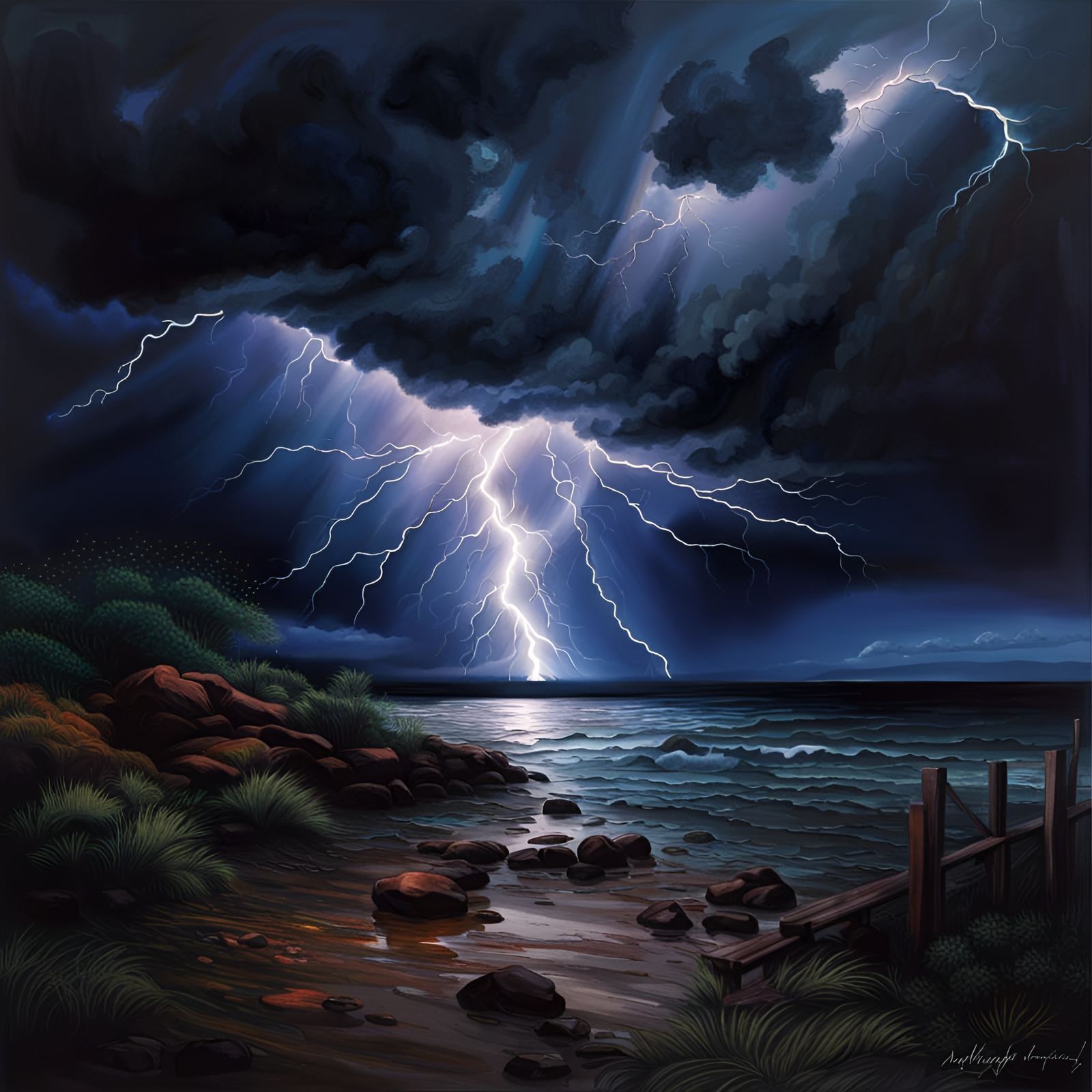 Lightening-scape on the Shore of the Lake  by @NewAgerJul