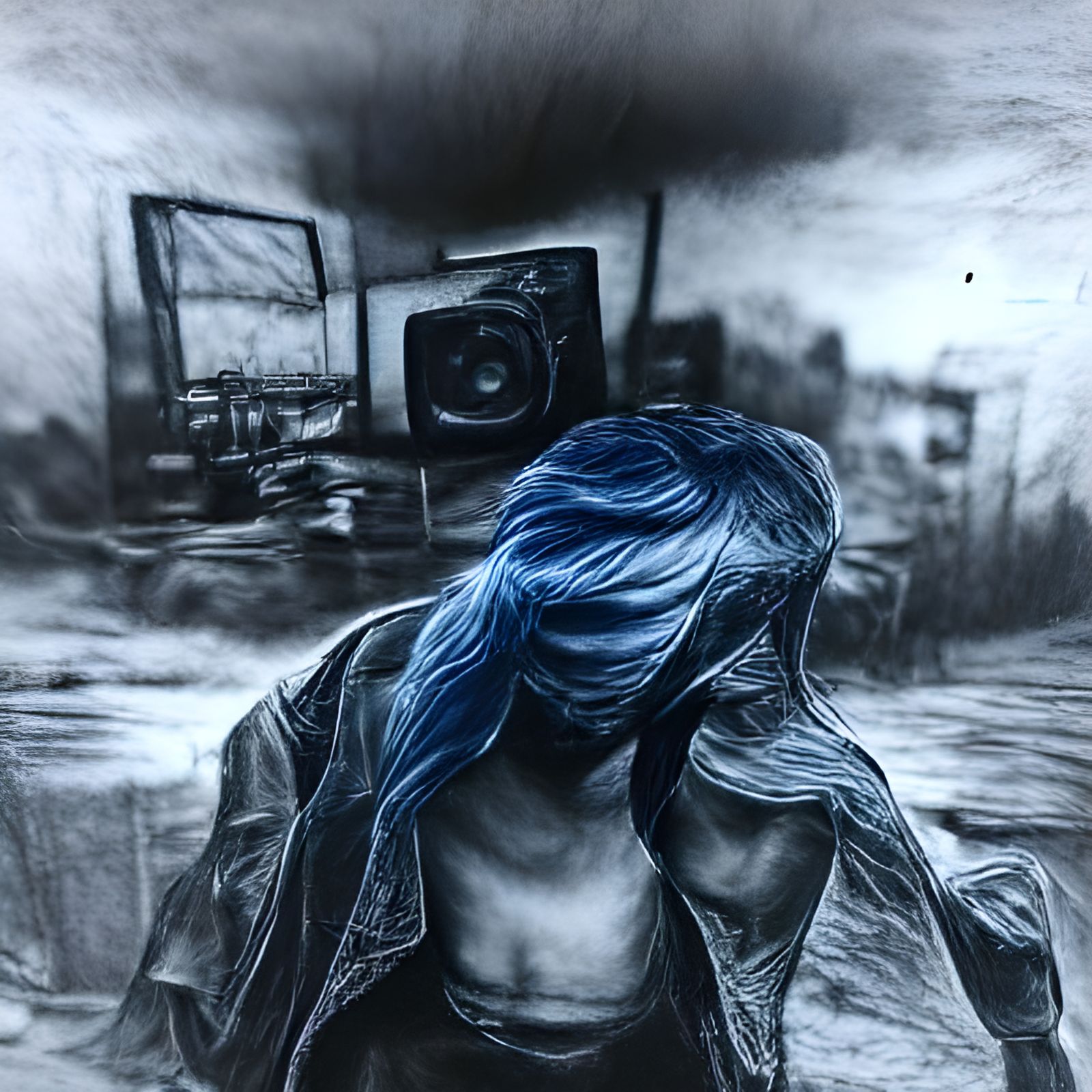 Blue Grunge Aesthetic charcoal drawing