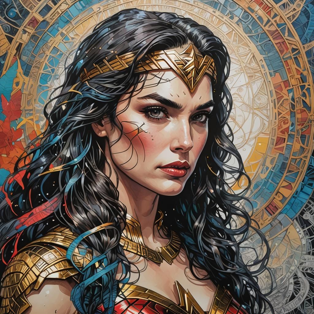 Wonder Woman ; drawing in Zentangle style , ultra detailed p...