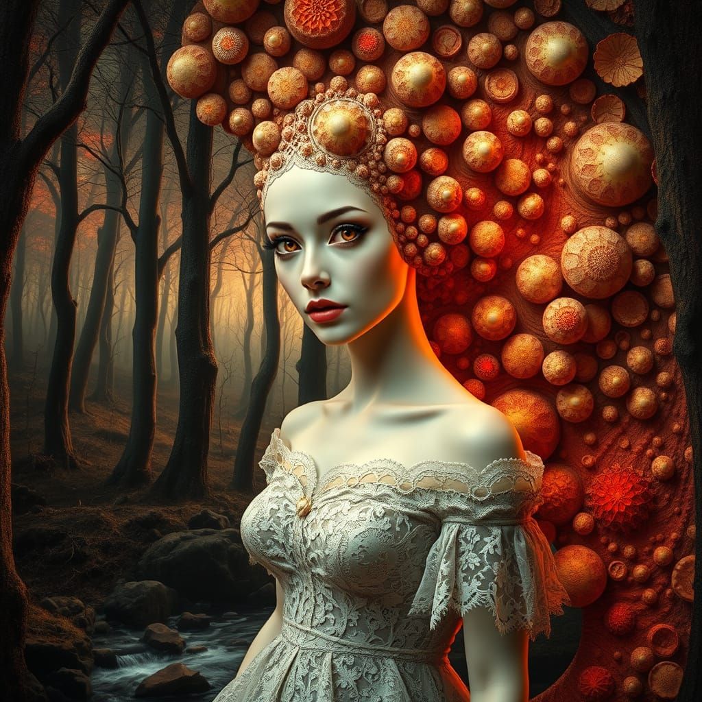  Trypophobia deep mandelbulb fractal, A fantastic landscape where classic art styles intertwine with a beautiful ravishing porcelain white s...