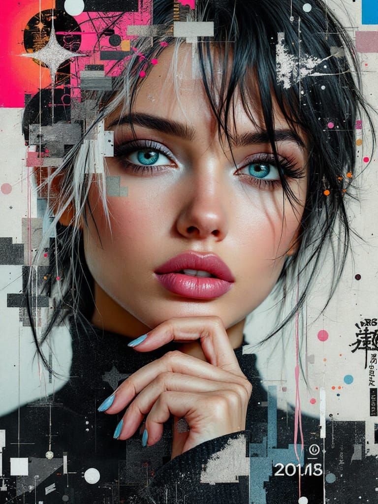 Trendy Woman Portrait in Surreal Collage Style