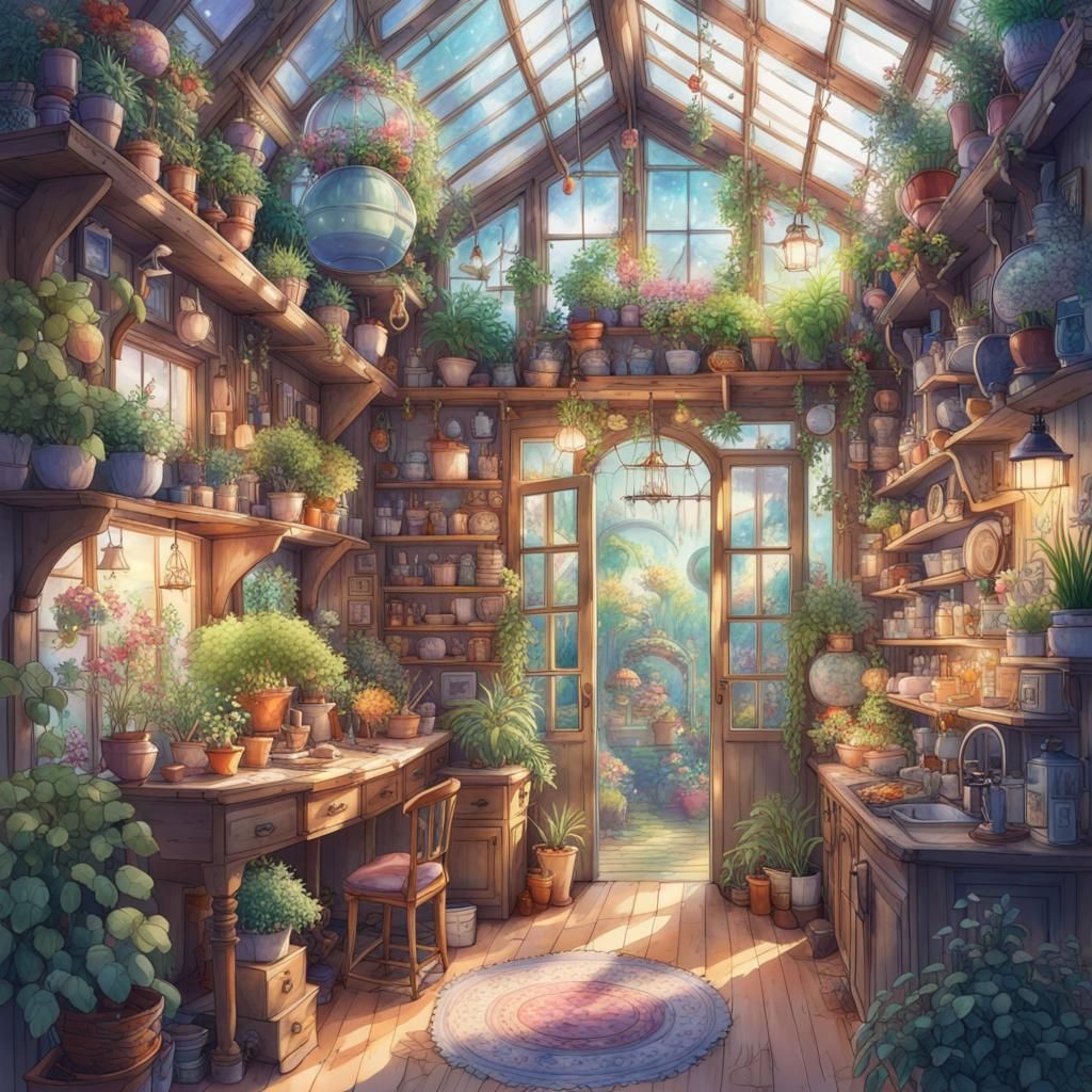 Studio Ghibli inspired home office/greenhouse  by @Linds