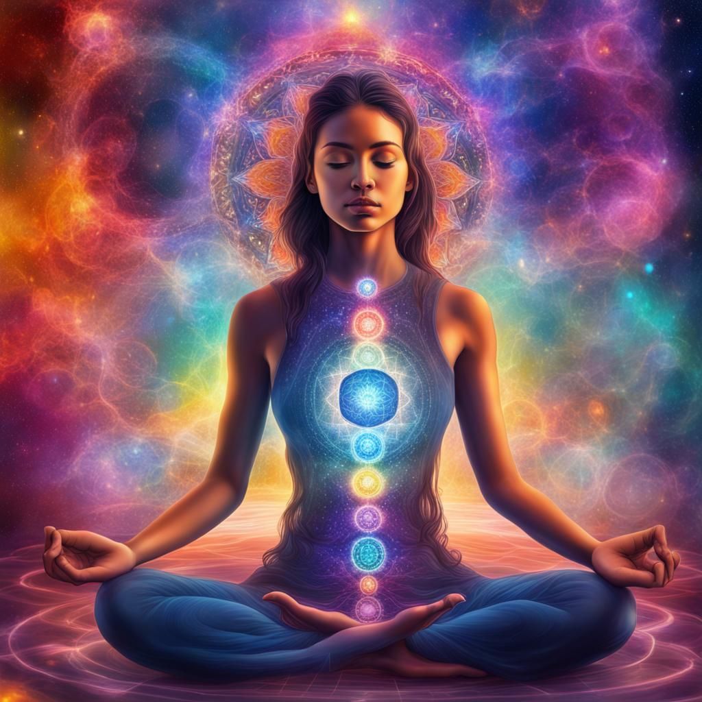 Woman Meditating Chakra Balance - Ai Generated Artwork - Nightcafe Creator