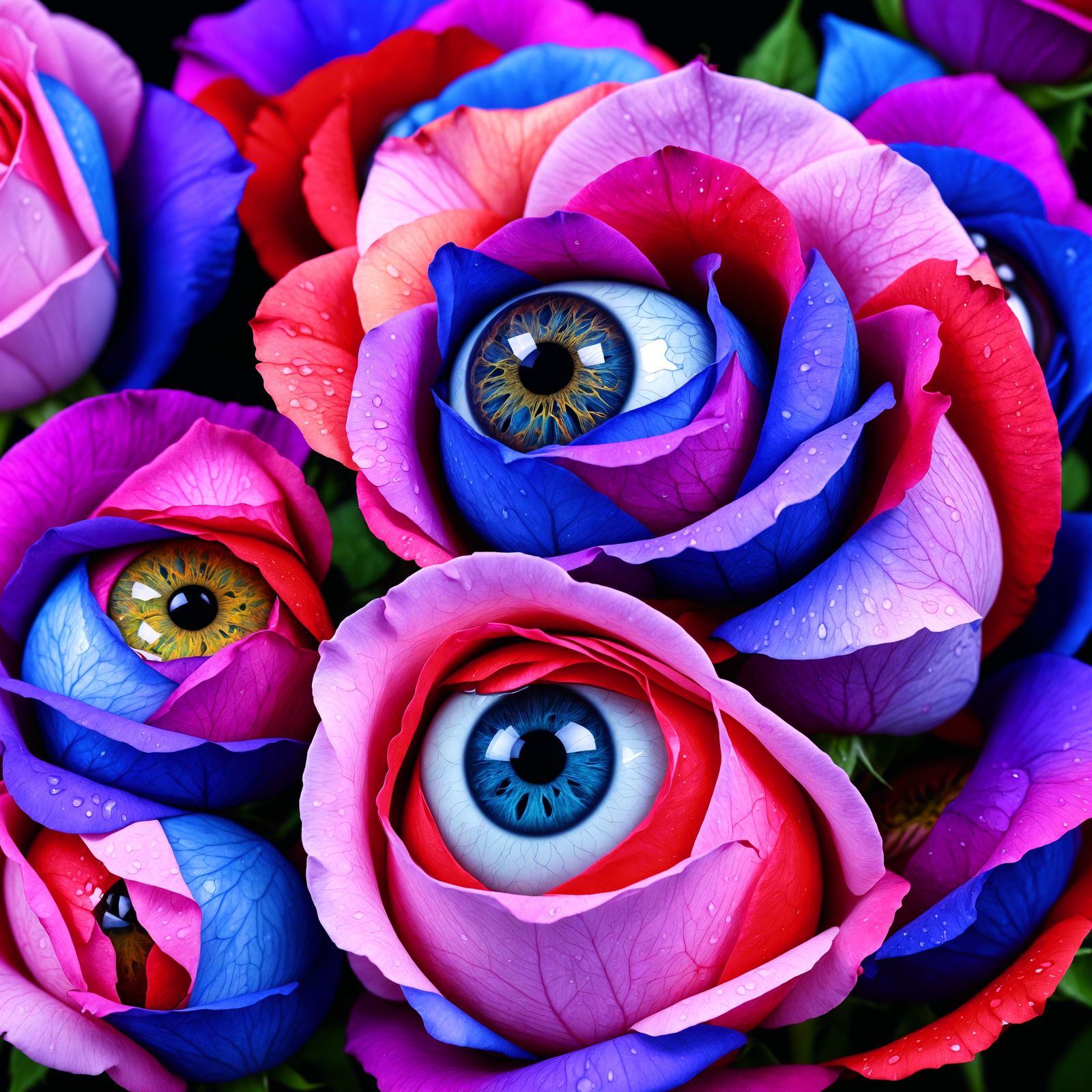 Psychedelic Eyeball Roses 8K - AI Generated Artwork - NightCafe Creator