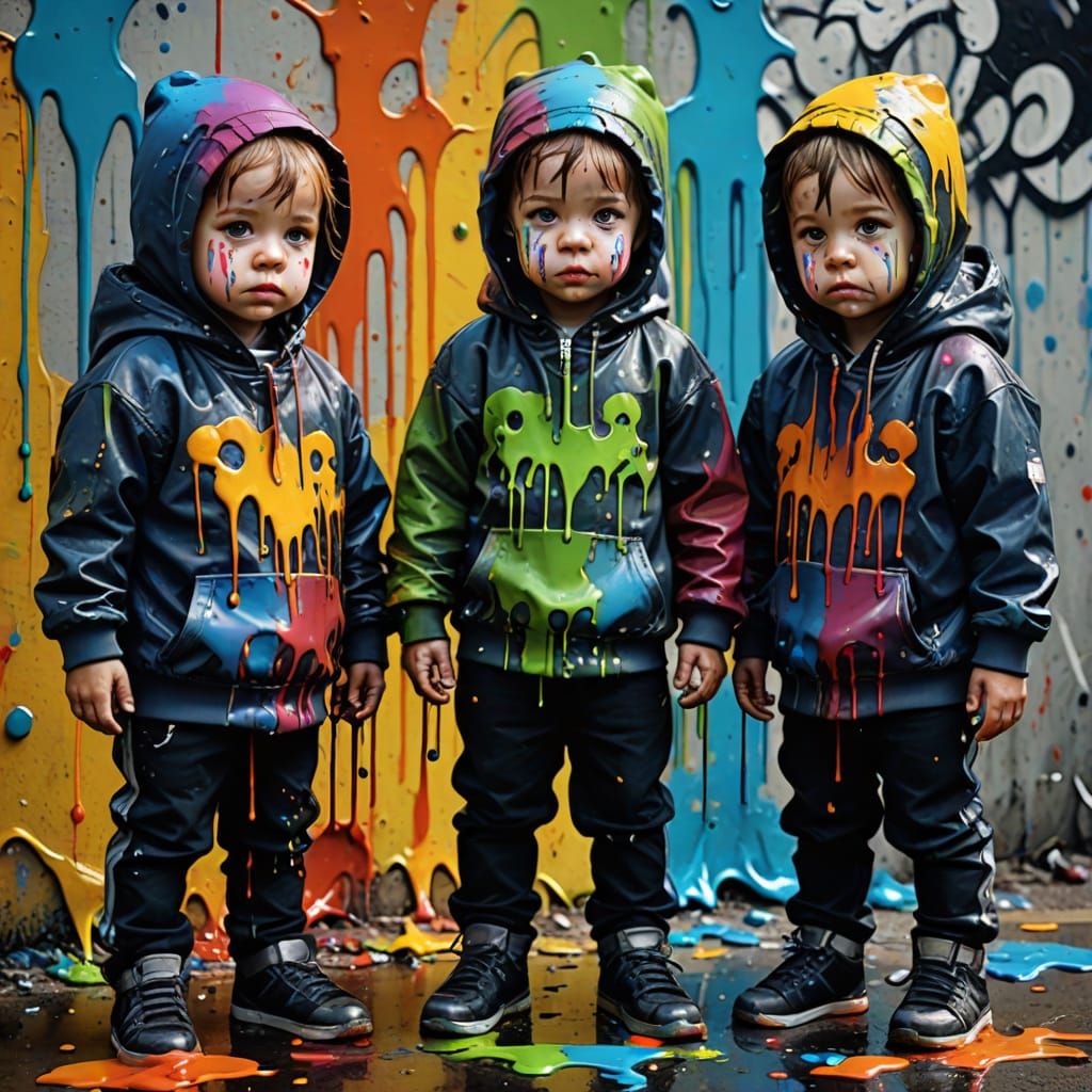 Adorable Triplets Dripping in Paint intricate details, HDR, beautifully shot, hyperrealistic, sharp focus, ...  by @Miss Kellie Anne 