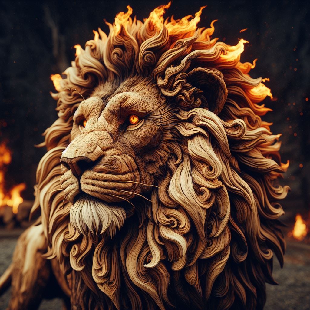 Wooden Fire Lion