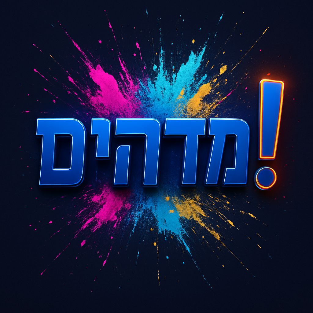 Hebrew Word "מדהים!" in Modern Typography with Vibrant Color...