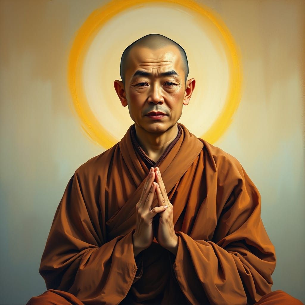 Buddhist Monk Embodies Equality and Renunciation in a Halo o...