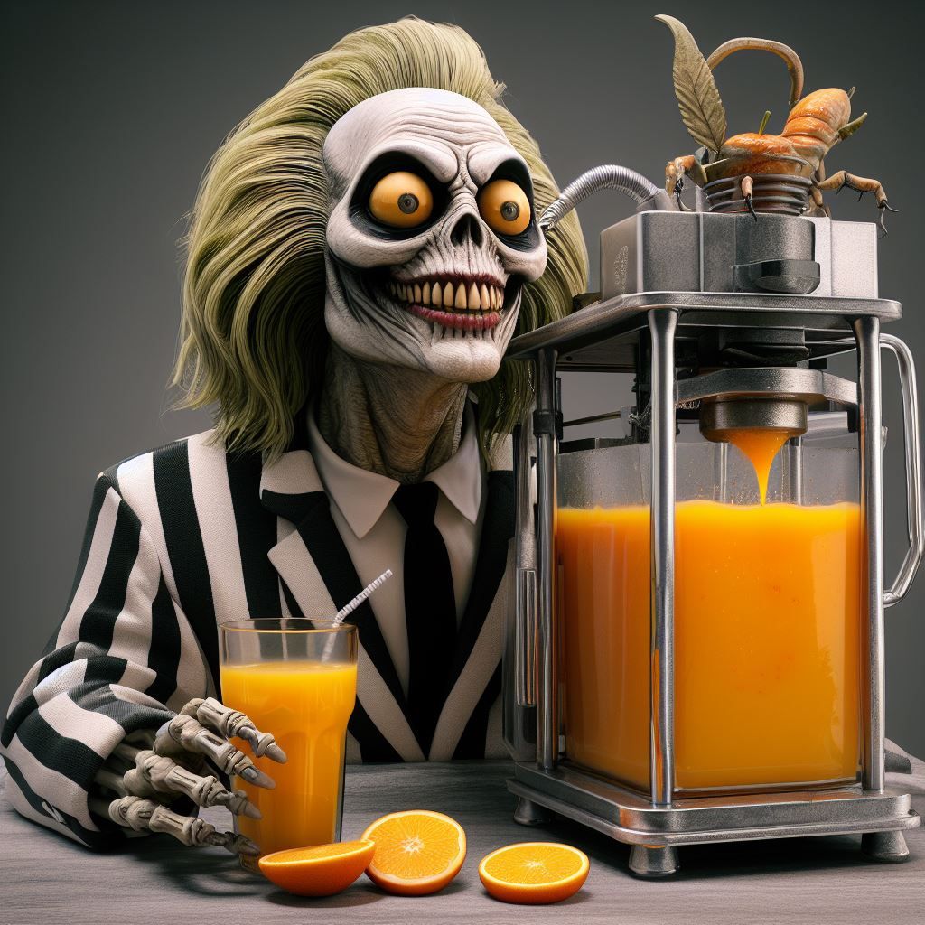 Beetlejuice making fresh pressed orange juice