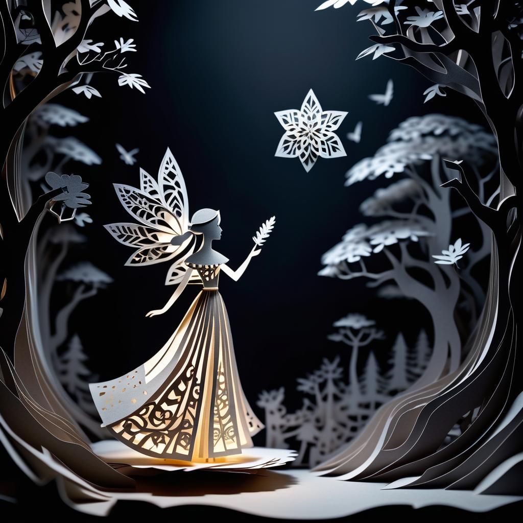 Kirigami fairy in the woods