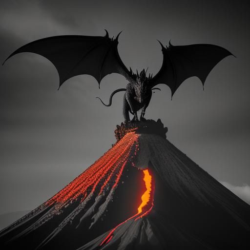 volcano with a Dragon above it