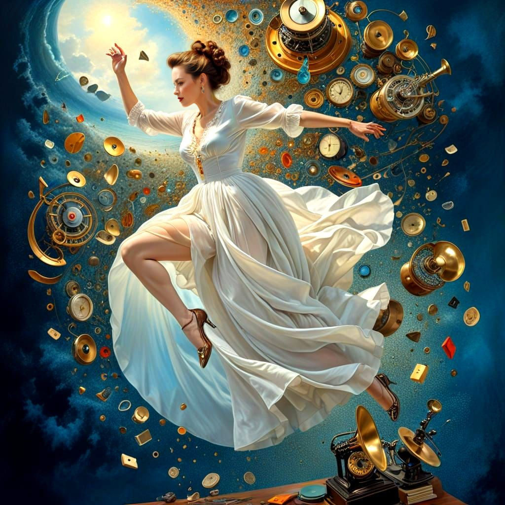 Dynamic Portrait of Woman in Surreal Hyperrealistic Scene