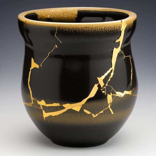 Kintsugi black gold vase