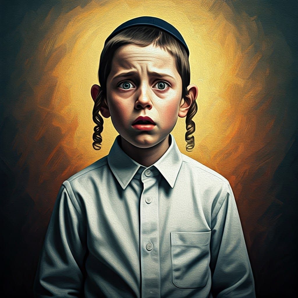 Frightened Boy Portrait in Expressive Style