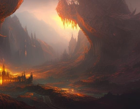 Cinematic fantasy landscape detailed matte painting, deep co...